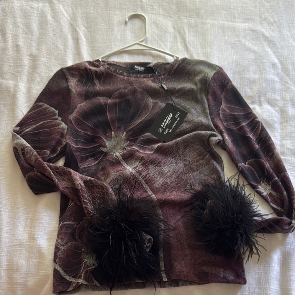 Jaded London Brown and Red Graphic Embellished Blouse